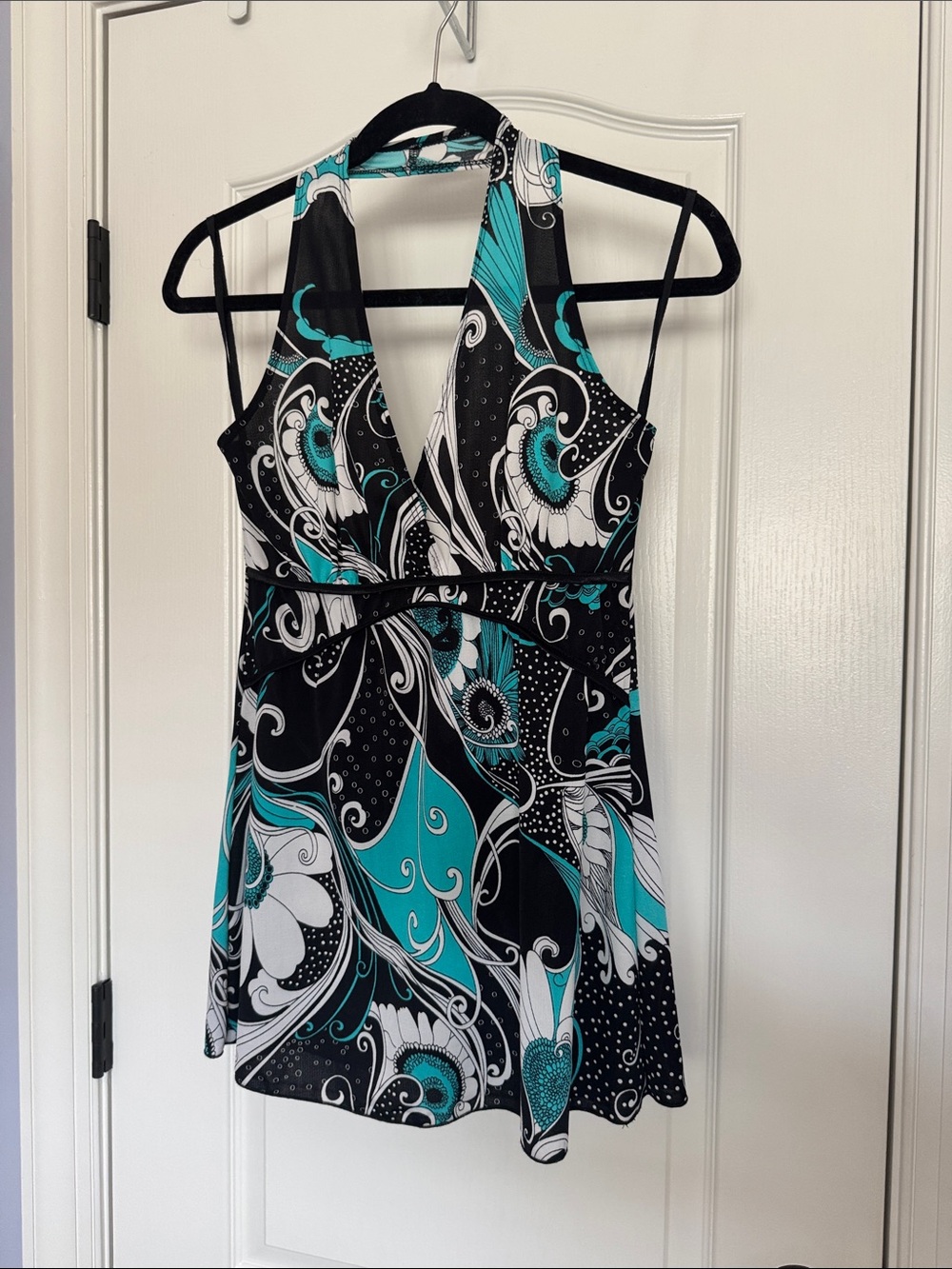 Black, White & Teal Halter top.